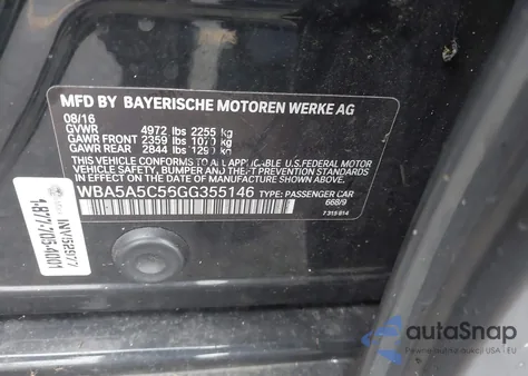 2016 BMW 528I z USA, uszkodzony, nr VIN WBA5A5C56GG355146